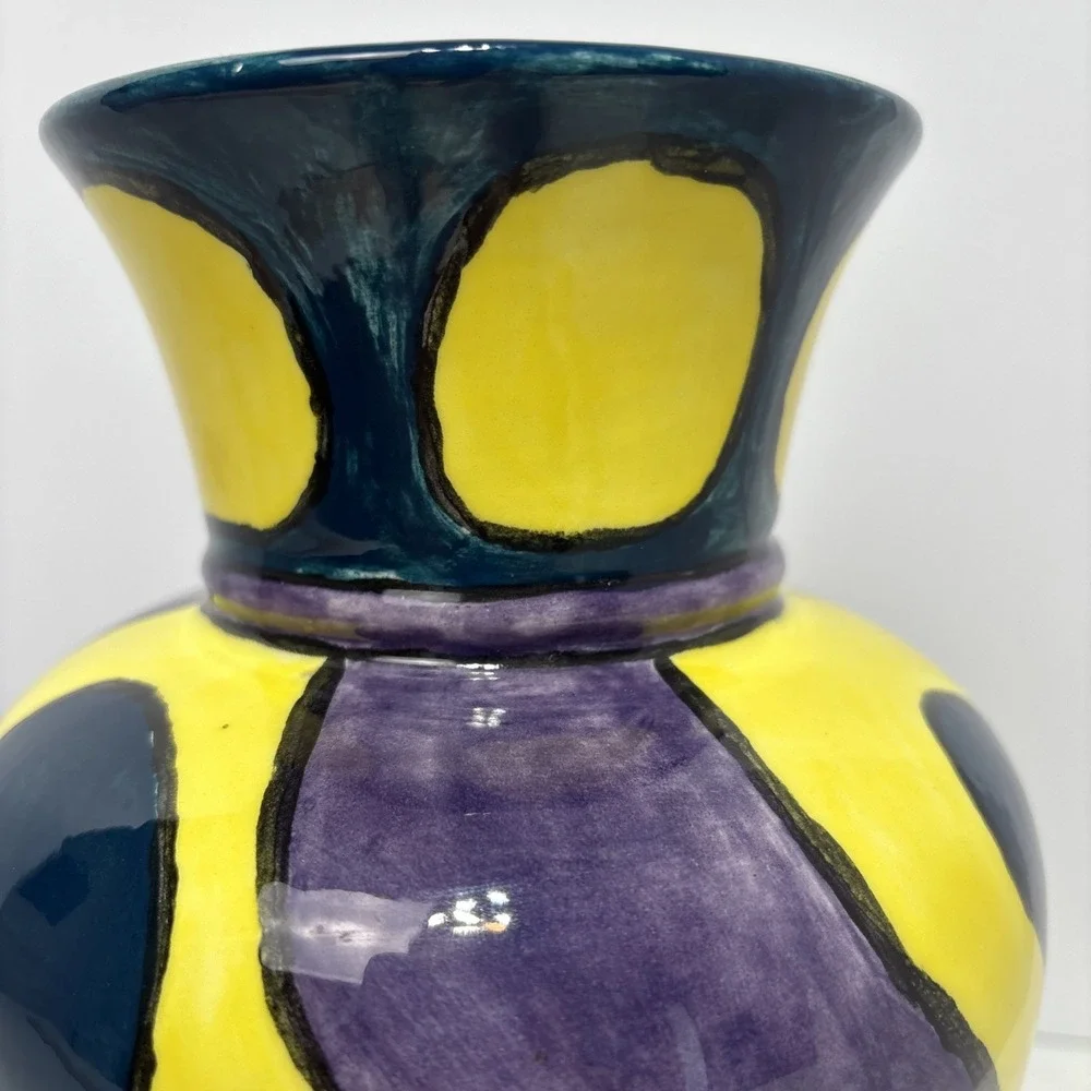 HANDMADE ART POTTERY CERAMIC VASE ABSTRACT‎ COLORFUL SIGNED 